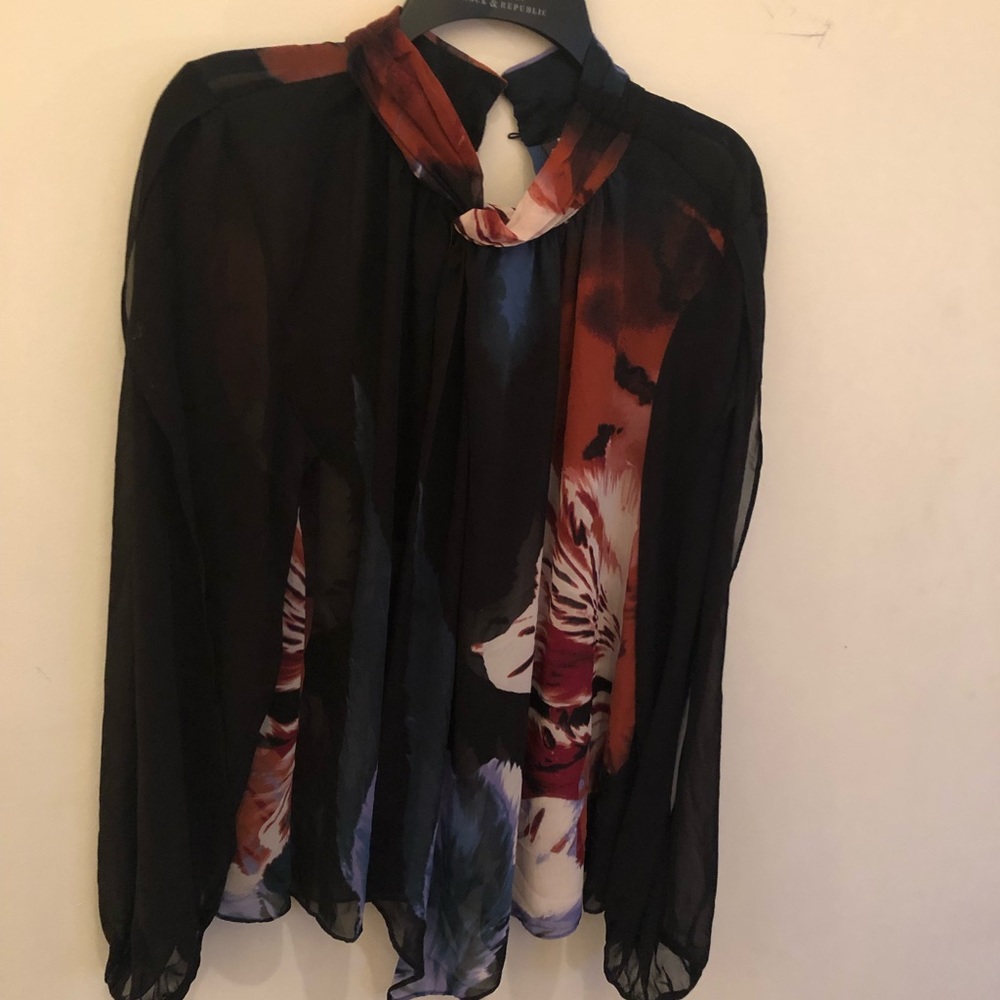 Stunning floral top sheer mock turtle neck